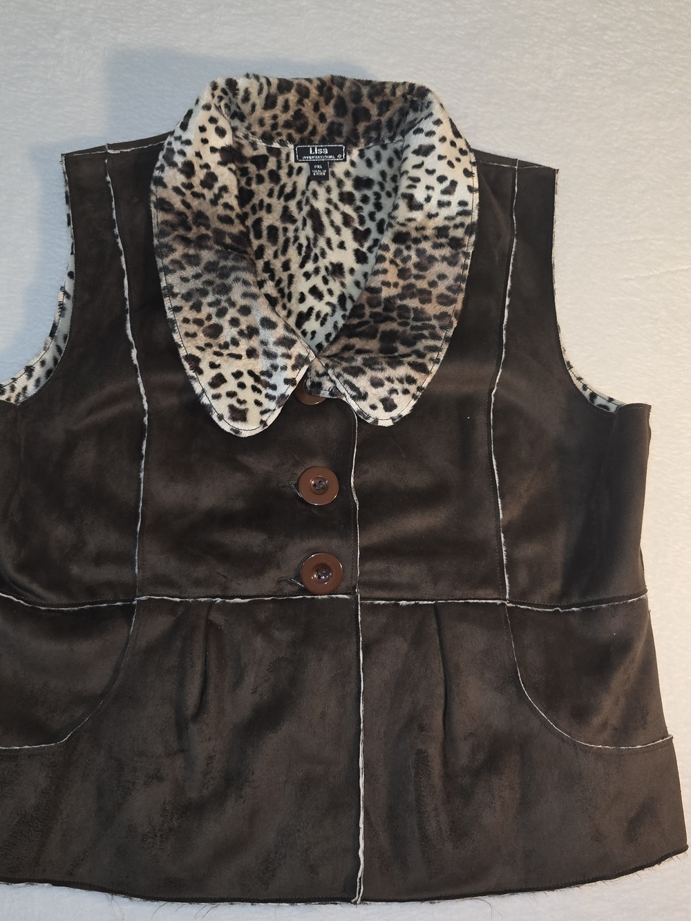 Lisa International Womens Y2K Faux Suede Animal Print Vest PXL Boho  Reversable